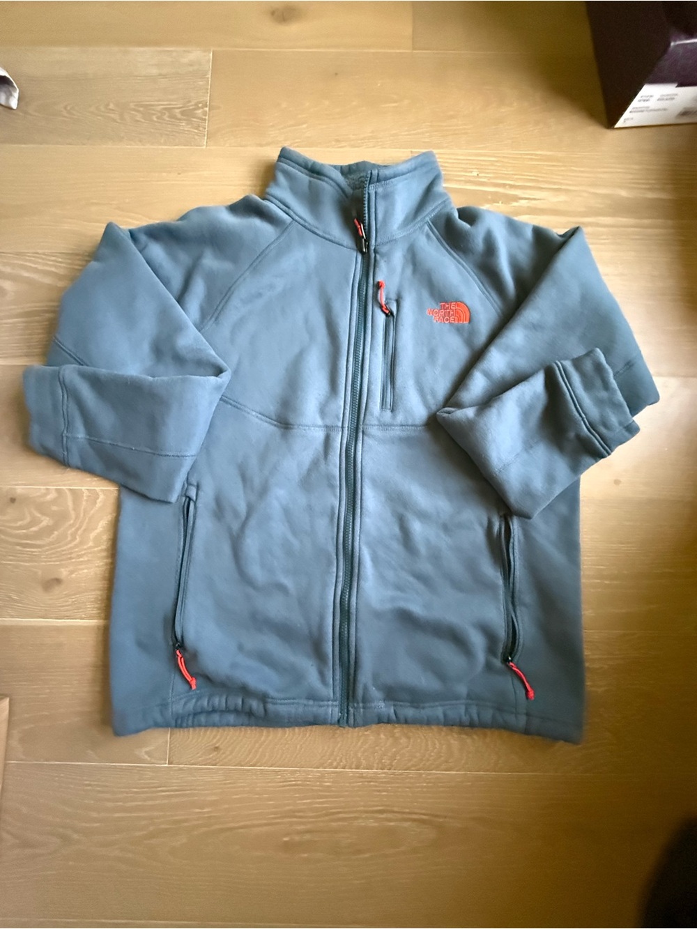 The North Face Men’s Blue Full-Zip Fleece Jacket with Orange Accents